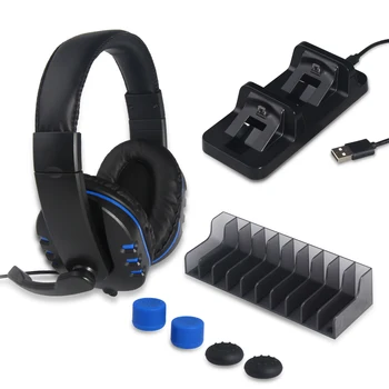 5 v 1 PS4/SLIM/PRO Dual Radič Nabíjací Dock Hra Headset & Herné Disky Úložný Stojan Micro USB Nabíjací Kábel pre Sony PS4