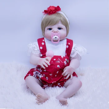 55 cm silikónový znovu sa narodiť dievča baby doll hračky, móda blond vlasy novorodenca princezná batoľa deti bábika najlepší narodeninový darček Vianoce Prítomný