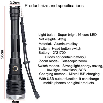 5800LM Power Bank Požičovňa Baterka LED Baterkou USB Nabíjateľné Lanterna Taktické Lov Zoom Lampa Napájanie Flash Light Zoomovateľnom