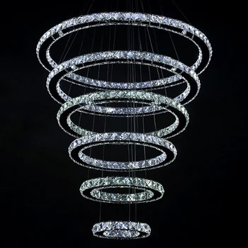 6 Krúžky Kolo luxusné moderné, krištáľové lustre svetlá pre lobby dlho crystal led Moderné Veľké Krištáľové lustre, lampy