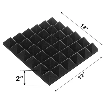 6 Kus Uhlia Akustický Panel Studio Pena Klin Ohňovzdorné Izolácie Líniové Obklad 30 x 30 x 5 cm (Black)
