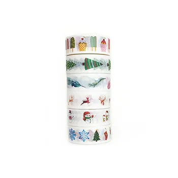 6 pc/Veľa 6 vzory na výber 15 mm *10 m Pásky Vianoce a kvety/jeleň Tlač DIY Sticky Deco Maskovanie Japonský Washi Pásky Pap