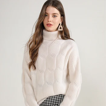 6 vrstvou zimné móda cashmere turtleneck sveter žena pletený kábel dlhý rukáv pulóvre nadrozmerné štýlové ženy jumper