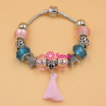 6PCS/Veľa Fashion, DIY Európsky Štýl Šperky Náramok Ružový Strapec Ocean Beach Hviezdice Náramok Ženy Pulsera