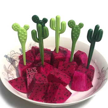 6pcs/pack Zelená Kaktus Ovocie Vidličky Riad Ovocie Vidlica Potravín Vyberá Plastové Špáradlo Deti