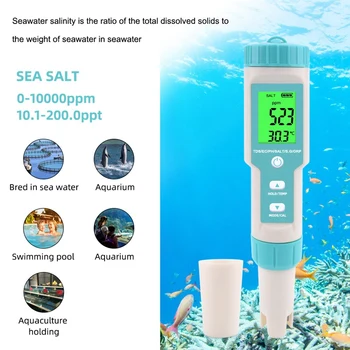 7 v 1 PH/TDS/ES/ORP/Salinita /S. G/Teplota meradla Kvality Vody Monitor Tester Pitnej Vody, Akváriá PH Meter