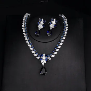 8 Luxusné Kvetinové Tvar Kryštálu CZ Kameňa Okolo Náhrdelníky Náušnice Nastaviť Ženy Šperky Set Svadobné Šaty Príslušenstvo S134