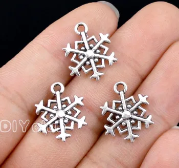 80pcs-Starožitné Strieborné Vianočné Snowflake Prívesok Charms 2 Stranný 18x15mm