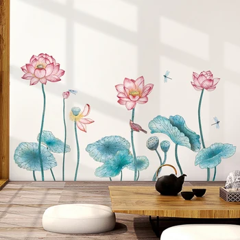 85*149cm Čínsky Lotus Samolepky na Stenu pre Obývacej izby, Spálne, samolepiace DIY Stenu Vinyl Umenie, Nástenné Maľby Domáce Dekorácie