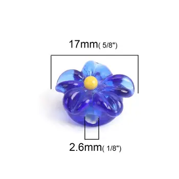 8Seasons Módne Lampwork Sklo Japonský Štýl Korálky Kvet, Tráva Zelená Petaline O 17 mm x 15 mm, Otvor: Cca 2.6 mm, 2 Ks