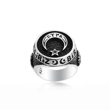 925 Silver Osmanskej Prstene pre Mužov Moon Star Krúžok Kayi Krúžky pre Človeka