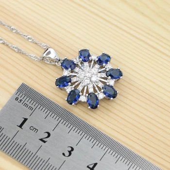 925 Silver Šperky Súprava Modrá Cubic Zirconia White Crystal Náušnice/Prívesok/Náhrdelník/Náramok/Prsteň pre Ženy