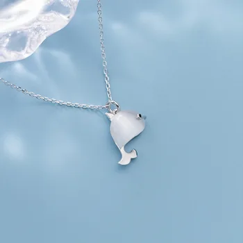 925 Sterling Silver Šperky Roztomilý Delfín Opal Crystal Náhrdelník Prívesok Pre Ženy Lady Dcéra Darček