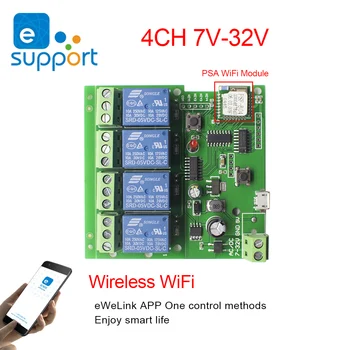 AC DC 12V 24V 32V WiFi Prepínač 4CH Relé Modul Smart Home Automation Bezdrôtový Prijímač a Ev1527 433MHz RF Diaľkové Ovládanie