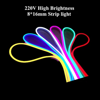 AC220V 8*16 mm Mini Led Neon Flex Prihlásiť Vysoký Jas SMD 2835 Dvojité Osvetlenie, Led, Neónové Lano-Emitting Led Pásy Svetla, + EU Plug