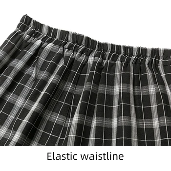 AIBEILINGvintage kockované nohavice elastický pás nohavíc ženy vysoký pás plus veľkosť širokú nohu, Nohavice Bežné ženské kórejský nohavice ženy