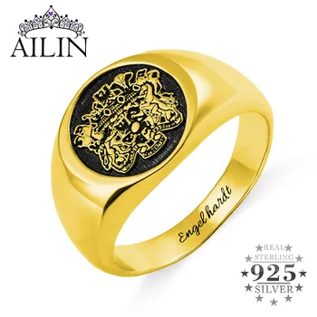 AILIN 925 Silver Personalizované Signet Ring Ženy Muži Prispôsobené Krúžky Vlastné Nohy Tím Rodiny Logo Otec, Matka, Šperky, Darčeky