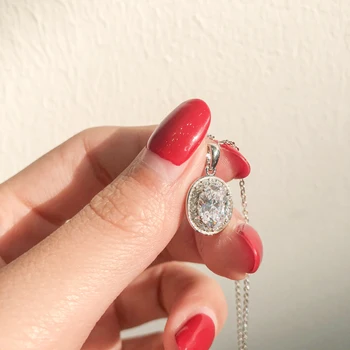 AINUOSHI 925 Sterling Silver Oválne 1.25 ct Simulované SONA Diamond Halo Prívesok Náhrdelník, Svetlo Luxus, Móda Ženy Šperky Darček