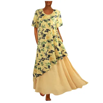 AMSGEND Oblečenie pre Ženy Appliques žena šaty, Letné Šaty Vintage Voľné O-krku Kvetinový Tlač Krátke Rukáv šaty elegantné šaty