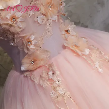 AXJFU princezná ružová čipka veľký kvet večerné šaty luxusné retro nevesta lištovanie krištáľovo o krk volánikmi plesové šaty, večerné šaty