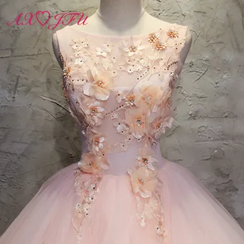 AXJFU princezná ružová čipka veľký kvet večerné šaty luxusné retro nevesta lištovanie krištáľovo o krk volánikmi plesové šaty, večerné šaty