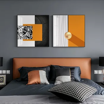 Abstrakt Orange Plátno Tlačiť Maľovanie Zlatej fólie geometrické farebný Plagát na Stenu Art Obrazy na Plátne Obývacia Izba Office Home Decor