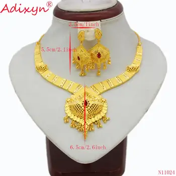 Adixyn Zlatá Farba Náhrdelník/ Drop Náušnice Šperky Set Červený Korund Cubic Zirconia Afriky Trendy Ženy Zásnubné Dary N11024