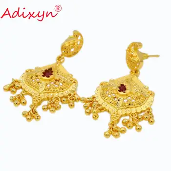 Adixyn Zlatá Farba Náhrdelník/ Drop Náušnice Šperky Set Červený Korund Cubic Zirconia Afriky Trendy Ženy Zásnubné Dary N11024