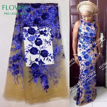Africké Francúzsky Čistý Čipky Textílie S Flitrami Kráľovská Modrá Kvetina Vyšívané Čipky Materiál Indickej Ženy Dizajnér Nové Ôk Siete Šnúrky