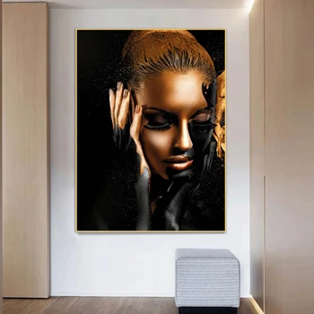 Africké Umenie Obrázok Čierne Zlato Nahé Ženy, Plátno, Maľovanie Cuadros Moderný Dekor Plagáty a Potlačou obrazov na Stenu pre Obývacia Izba