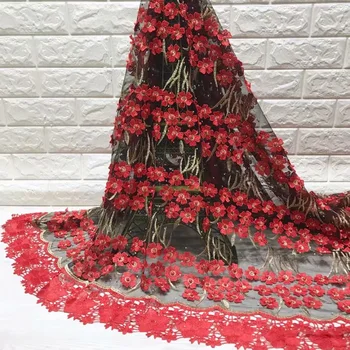 Africké Čipky Textílie 2019 Vysoko Kvalitnej Čipky Červenej Svadobné Čipky Textílie S 3 d kvety výšivky Tylu Oka Textílie, Čipky Nigérijský