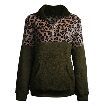 Ailegogo Ženy Teplé Leopard Hoodies Streetwear Patchwork Fleece Umelú Kožušinu Kabát Plus Veľkosť 2XL Dámy Topy Outwear Jeseň Zima