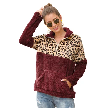 Ailegogo Ženy Teplé Leopard Hoodies Streetwear Patchwork Fleece Umelú Kožušinu Kabát Plus Veľkosť 2XL Dámy Topy Outwear Jeseň Zima