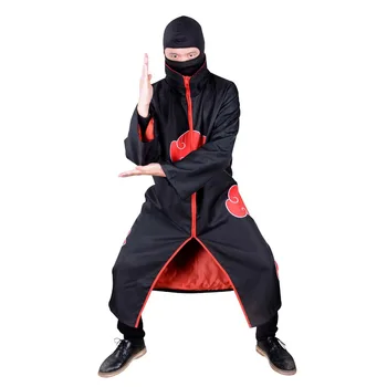 Akatsuki Cosplay Kostým Jednotné Naruto Vysoký Golier Cloud Plášť Čierne Dlhé Šaty, Vrchné Oblečenie Japonský Ninja Halloween Kostýmy