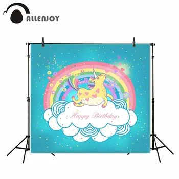 Allenjoy detí dúha unicorn farebné bodky pozadia pre photo studio modré mraky cartoon vlastné fotografie na pozadí