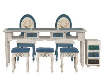 Amerického Stredomoria masívneho dreva retro nechtov stôl a stoličky nastaviť jednoduché dvojité nechtov tabuľka modrá a biela