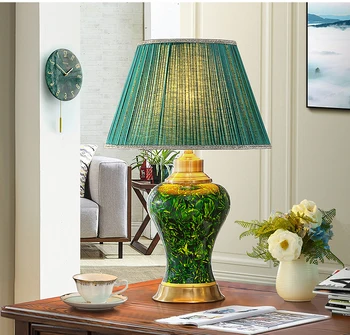 Americký Vidieka keramická stolná lampa obývacia izba štúdia spálni, nová Čínska retro smaragdovo zelená tvorivé stolná lampa