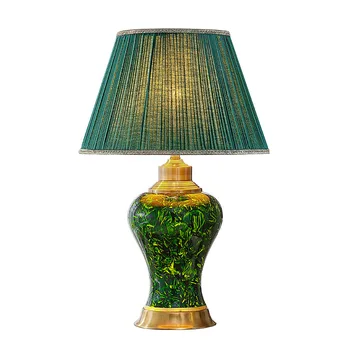 Americký Vidieka keramická stolná lampa obývacia izba štúdia spálni, nová Čínska retro smaragdovo zelená tvorivé stolná lampa