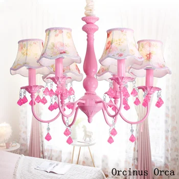 Americký pastoračnej Ružová Krištáľový Luster Dievča Spálňa Princezná Izba deti izba lampa kórejský romantický LED Flower Luster