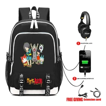 Anime GeGeGe č Kitaro batoh USB nabíjací konektor pre Slúchadlá Študentov bookbag Mužov Teenage Notebook batoh cestovná taška 14 štýl