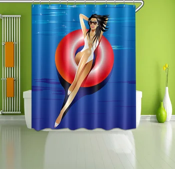 Anime Sexy Krása Dievča Bikini Bazén Sprchový Záves Extra Dlhé Nepremokavé Eco-Friendly Kúpeľňa Polyester Textílie Pre Vaňou Dekor