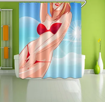 Anime Sexy Krása Dievča Bikini Bazén Sprchový Záves Extra Dlhé Nepremokavé Eco-Friendly Kúpeľňa Polyester Textílie Pre Vaňou Dekor