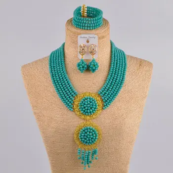 Aqua modrá afriky šperky set crystal náhrdelník nigérijský svadobné šperky sady pre ženy 6CLS01
