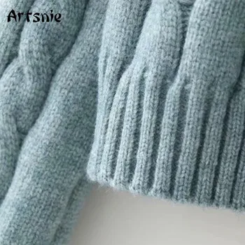 Artsnie teplé turtleneck sveter ženy zimné 2020 dlhý rukáv vytiahnuť femme vintage bežné twrist sladké svetre mikiny žena