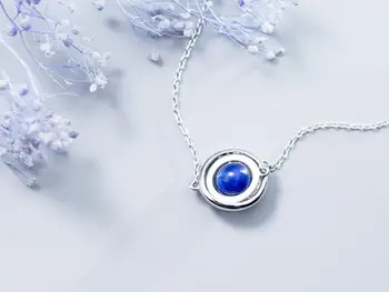 Autentické REÁLNE. 925 Sterling Silver JEMNÉ Šperky Modrý kameň do Šťastie Multi-Kruh Prívesok Náhrdelník geometrické GTLx1723