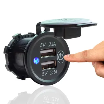 Auto 5V 4.2 Duálny USB Nabíjačka Univerzálny 12V-24V Motocykel Napájací Adaptér Zásuvky Zásuvky Plug S Dotykový Spínač Pre Mobilné GPS Tabl