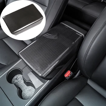 Auto Interiéru Carbon Dekoratívne Samolepky stredovej Konzoly Opierkou Box Rám, Kryt Nálepka pre Tesla Model 3 2017-2020