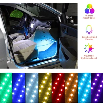 Auto RGB LED Pásy Svetlo Dekoračné Atmosféru Svetlá Na Ford Focus 2 3 Fiesta Fusion Ranger S Max Kuga Mondeo MK4 4 Mustang 2019