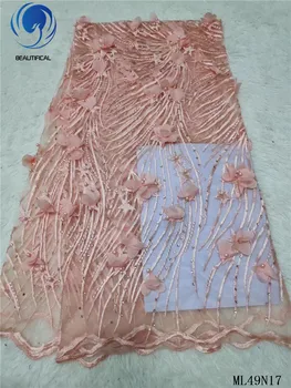BEAUTIFICAL vysoko kvalitné textílie, čipky 3d nigérijský svadobný kvet francúzsky tylu textílie, čipky čistý čipky, výšivky 2019 tissu ML49N17