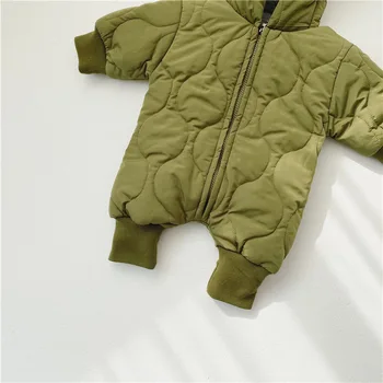 Baby Boy Zimné Romper Šaty s Kapucňou kórejský Novorodenca Dievčatá Thickend Teplé Kombinézach s Dlhým Rukávom Bavlna-čalúnená Trakmi, 6M-3y